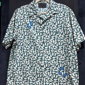 Prada Men's Teal & White Patterned Short-Sleeve Shirt
